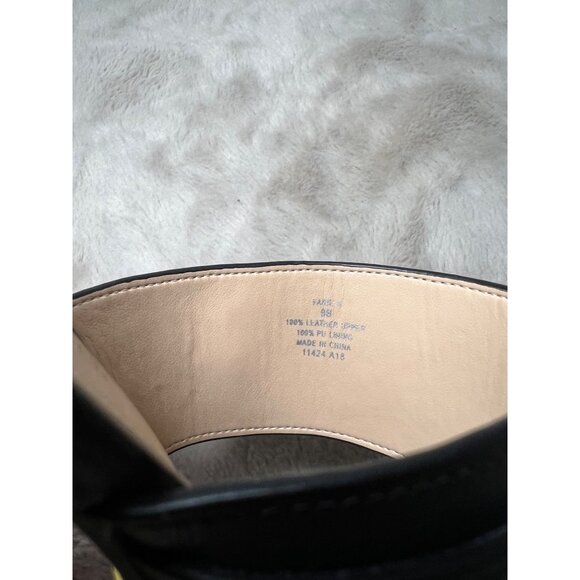 Lauren Ralph Lauren Black Leather Strappy Block Heel Sandals With Silver Buckle - Picture 7 of 12